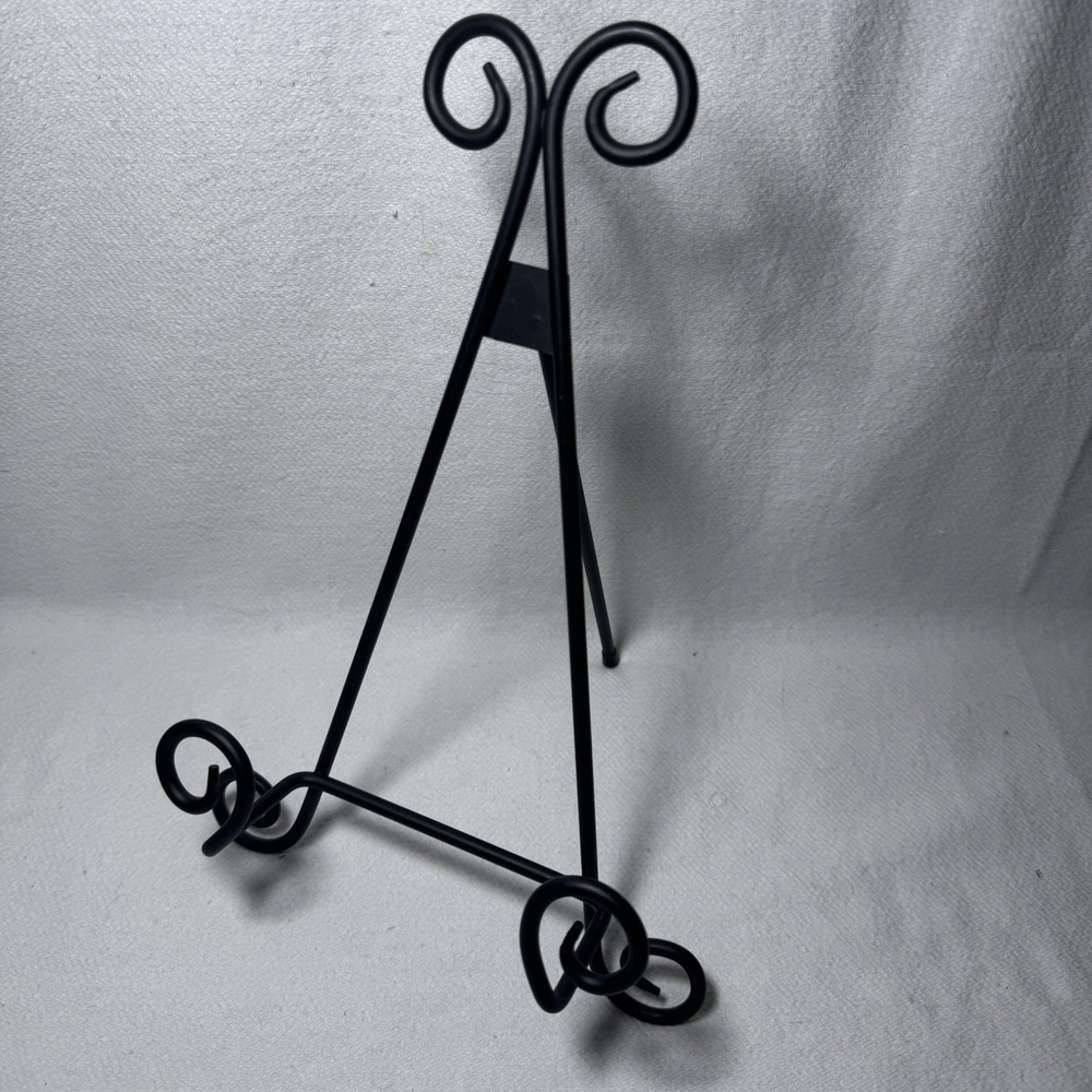 Black Wrought Iron Folding Display Easel Scroll Plate Stand Picture Holder 10.5"